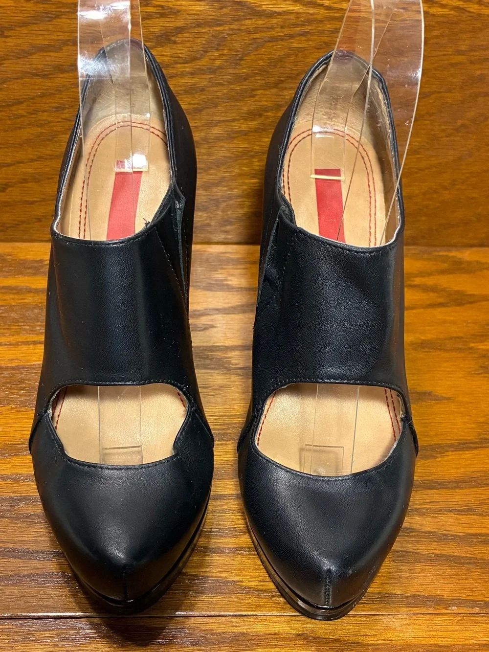 5/48 Saks Fifth Ave Black Leather Patent Platform Wedges EU 36 US 5.5